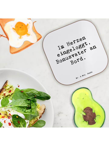 Mr. & Mrs. Panda Glasuntersetzer Spruch Bonusvater Herz mit Spruch in Weiß