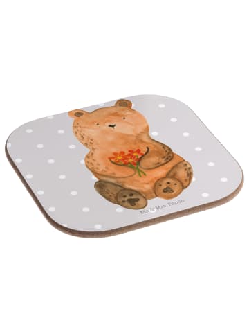 Mr. & Mrs. Panda Eckiger Untersetzer Bär Dankbar ohne Spruch in Grau Pastell