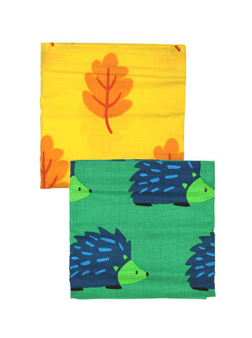 Toby Tiger Mulltücher im Doppelpack mit Herbst Print in grün