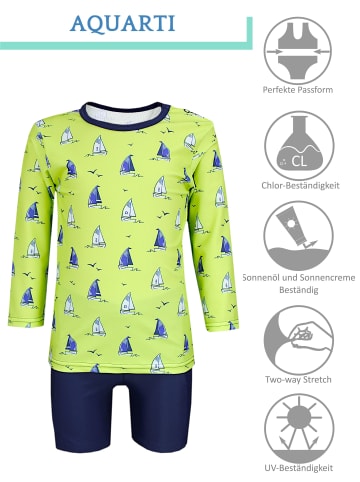 Aquarti Baby Jungen Bade-Set Zweiteiliger Badeanzug T-Shirt Hose in blau/grün