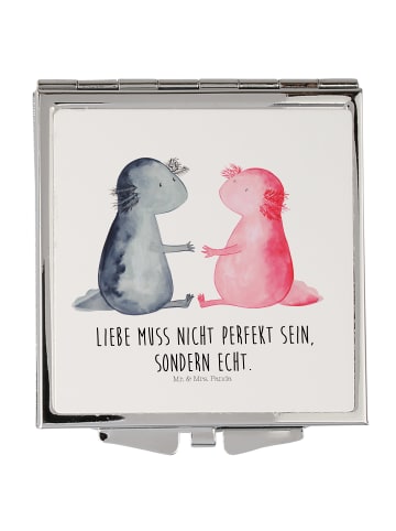 Mr. & Mrs. Panda Handtaschenspiegel quadratisch Axolotl Liebe mi... in Weiß