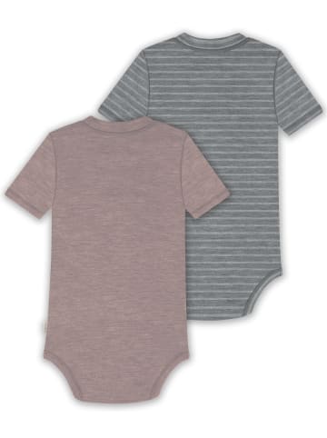 Normani Outdoor Sports 2er Set Baby Kurzarmbody aus Merinowolle in Rosa/Grau