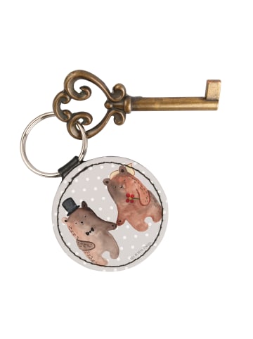 Mr. & Mrs. Panda Rund Schlüsselanhänger Bär Heirat ohne Spruch in Grau Pastell