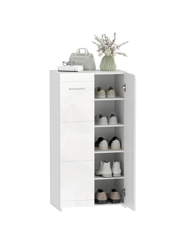 HOMCOM Schuhschrank-55L x 36B x 108H cm-Hochglanzweiß