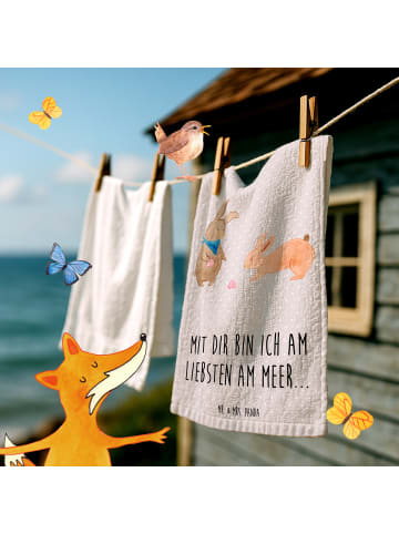Mr. & Mrs. Panda Handtuch Gäste-WC Hasen Muschel mit Spruch in Grau Pastell