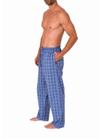 NORMANN Schlafanzug Pyjama Hose lang kariert Baumwolle - 79844 in blau