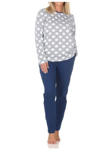 NORMANN Langarm Schlafanzug Pyjama Tupfen Punkte Look in marine