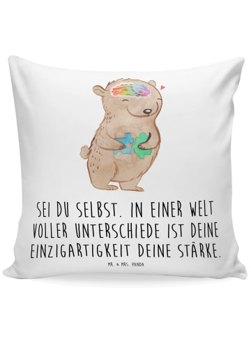 Mr. & Mrs. Panda Zierkissen Bär Autismus mit Spruch in Weiß