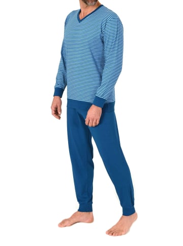 NORMANN Langarm Schlafanzug Pyjama Streifen in blau
