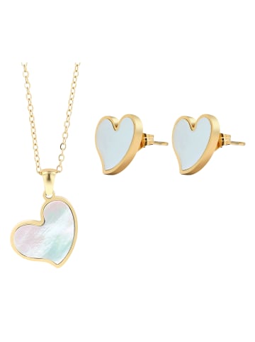 Adeliás Damen Halskette aus Edelstahl mit Perlmutt 45+5 in silber