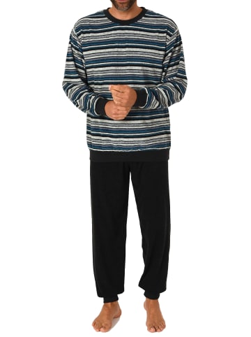 NORMANN Frottee Pyjama Schlafanzug Bündchen und Rundhals - 68258 in blau