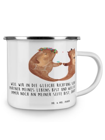 Mr. & Mrs. Panda Camping Emaille Tasse 4. Hochzeitstag Seidenhoc... in Transparent