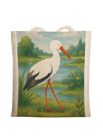 Mr. & Mrs. Panda canvas tasche Storch Design ohne Spruch in Weiß