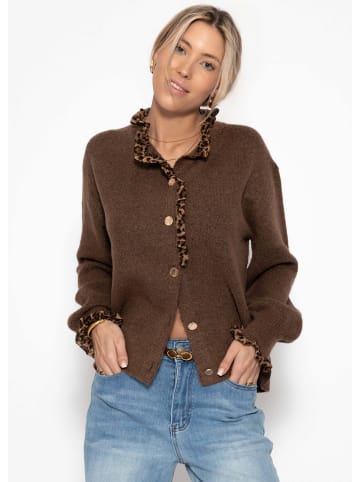 SASSYCLASSY Cardigan mit Rüschen im Leo-Print in Braun