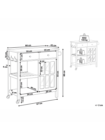 Beliani Servierwagen GENOA in Schwarz/Braun - (W) 80 x (H) 88 x (L) 43 cm