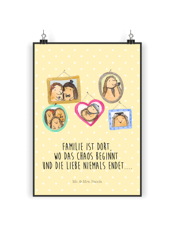 Mr. & Mrs. Panda Poster Igel Familie mit Spruch in Gelb Pastell