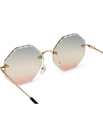 styleBREAKER Runde Sonnenbrille in Gold / Grau-Apricot Verlauf