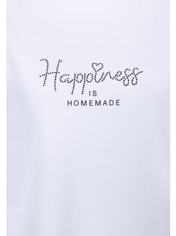 More & More elastisches Kurzarmshirt Strass-Schriftzug in white