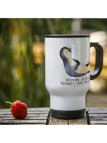 Mr. & Mrs. Panda Kaffeebecher Pinguin Lachen mit Spruch in Weiß