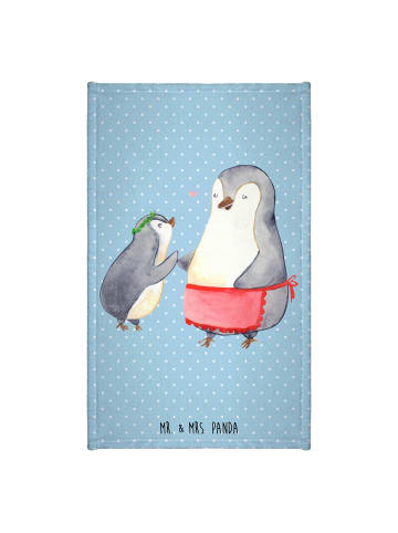 Mr. & Mrs. Panda Handtuch Pinguin mit Kind ohne Spruch in Blau Pastell