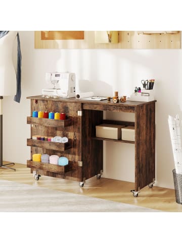 COSTWAY 2 in 1 Nähtisch Beistelltisch klappbar in Braun