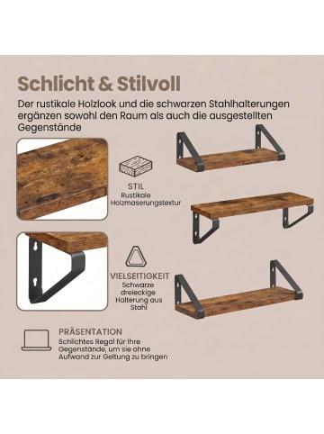 VASAGLE Wandregal Barnet-old in Braun-Schwarz - (B)12 x (H)11 x (T)40 cm