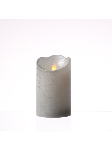 MARELIDA LED Kerze Twinkle Echtwachs bewegte Flamme D: 7,5cm H: 12,5cm in silber