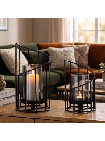 relaxdays 2x Windlicht in Transparent/ Schwarz