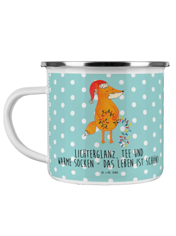 Mr. & Mrs. Panda Emaille Tasse Fuchs Weihnachten mit Spruch in Türkis Pastell