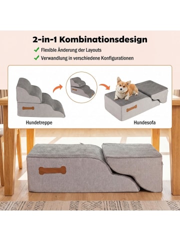 COSTWAY Hundetreppe 4 Stufen Abnehmbar in Grau