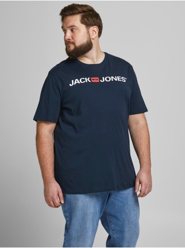 Jack & Jones JJECORP Print Kurzarm CREW NECK T-Shirt Plus +Size in Navy