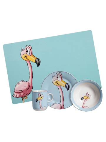 Ritzenhoff & Breker 4er Set Kindergeschirr + Tischmatte Happy Zoo in Flamingo