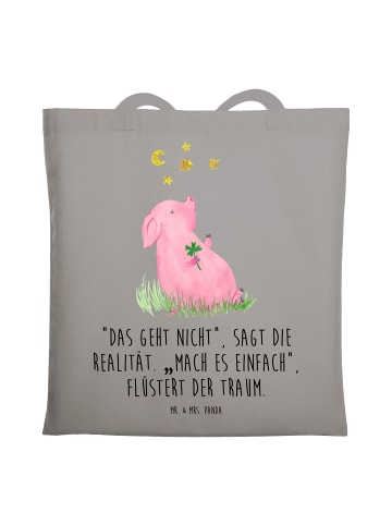 Mr. & Mrs. Panda Tote Bag Schwein Glück mit Spruch in Light Grey