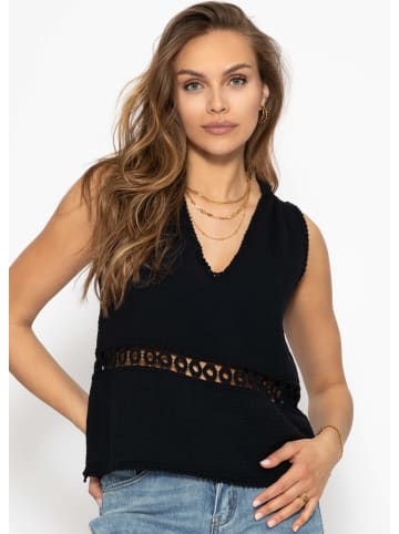 SASSYCLASSY Musselin Top mit Spitzenborte in Schwarz