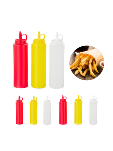 relaxdays 9er-Set: Squeezeflasche in Rot/Gelb/Weiß - 400 ml