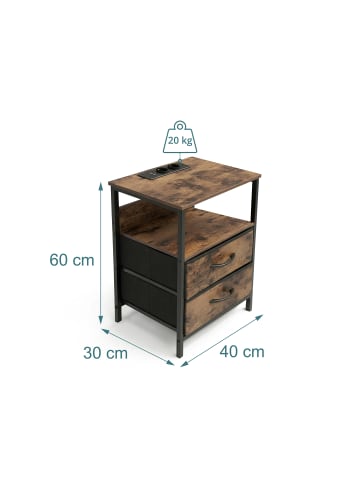 relaxdays Beistelltisch in Braun/ Schwarz - (B)40 x (H)60 x (T)30 cm