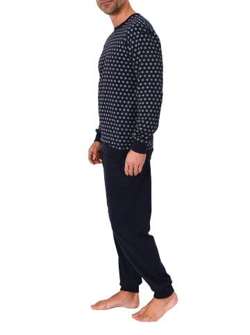 NORMANN Schlafanzug langarm Pyjama Bündchen Kuschel interlock in marine