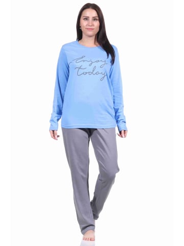 NORMANN Pyjama Schlafanzug lang - 70735 in blau