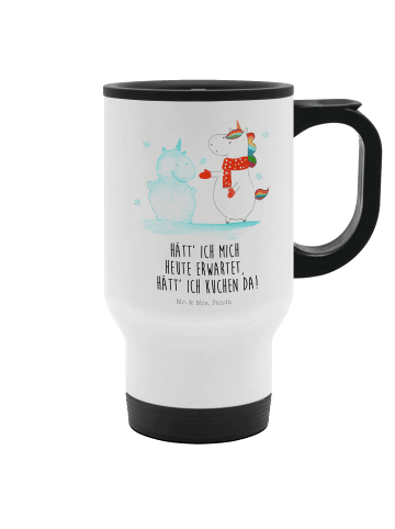 Mr. & Mrs. Panda Thermobecher Einhorn Schneemann mit Spruch in Weiß