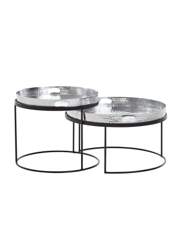 KADIMA DESIGN Couchtisch | 2er Set, Silber/Schwarz, Tablett, Rund in Silber
