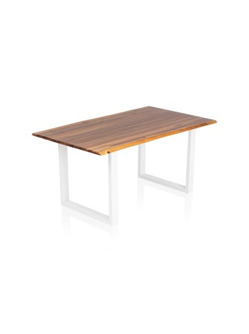 SalesFever Esstisch 160x90 cm aus Massivholz Akazie mit lackiertem Kufengestell in Weiß
