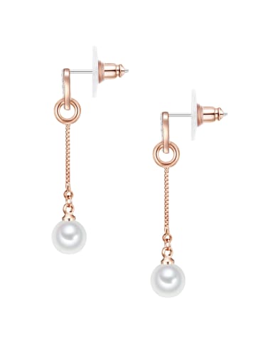 Lulu & Jane Perlen-Ohrhänger Messing Glaskristall Muschelkernperle in roségold