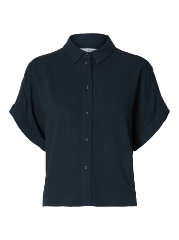 SELECTED FEMME Bluse elegant Knopfleiste Hemdkragen Kurzarm in Blau