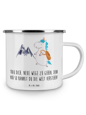 Mr. & Mrs. Panda Emaille Tasse Unbekannte Orte erkunden mit Spruch in Weiß