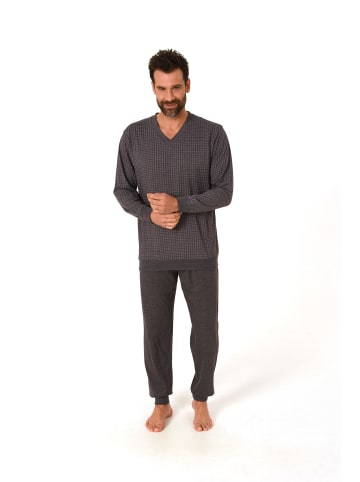 NORMANN Langarm Schlafanzug Pyjama Bündchen in anthrazit