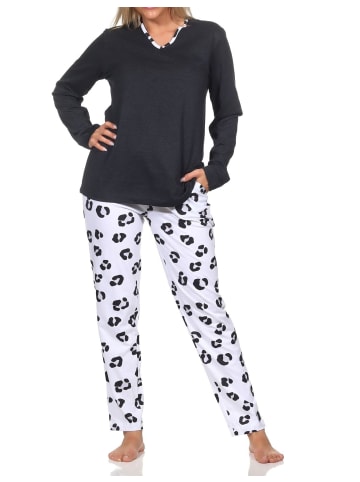 NORMANN Langarm Pyjama Schlafanzug Hose Tiermotiv - 84730 in anthrazit