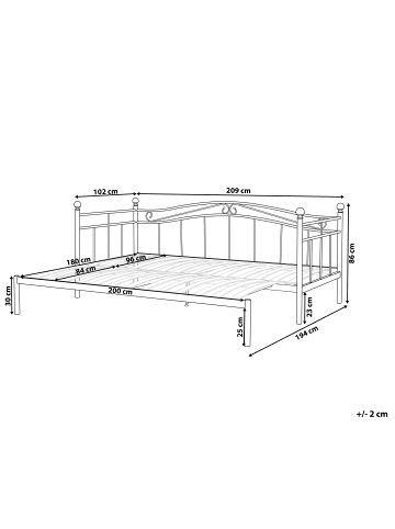 Beliani Tagesbett TULLE in Schwarz - (W) 102 x (H) 86 x (L) 209 cm