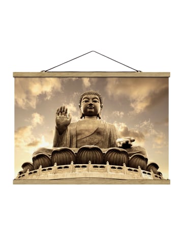 WALLART Stoffbild mit Posterleisten - Großer Buddha Sepia in Creme-Beige