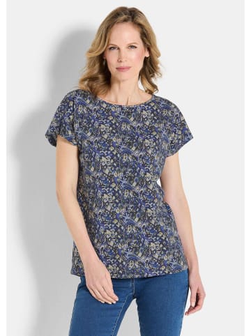 GOLDNER Kurzgröße:  Halbarm Printshirt, U-Boot-Ausschnitt in blau / stein / gemustert