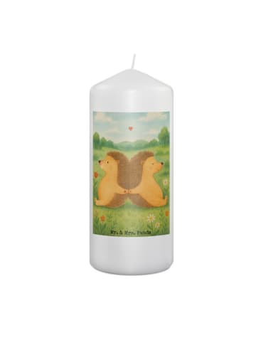 Mr. & Mrs. Panda Wachskerze Igel händchenhaltend Design ohne Spruch in Weiß